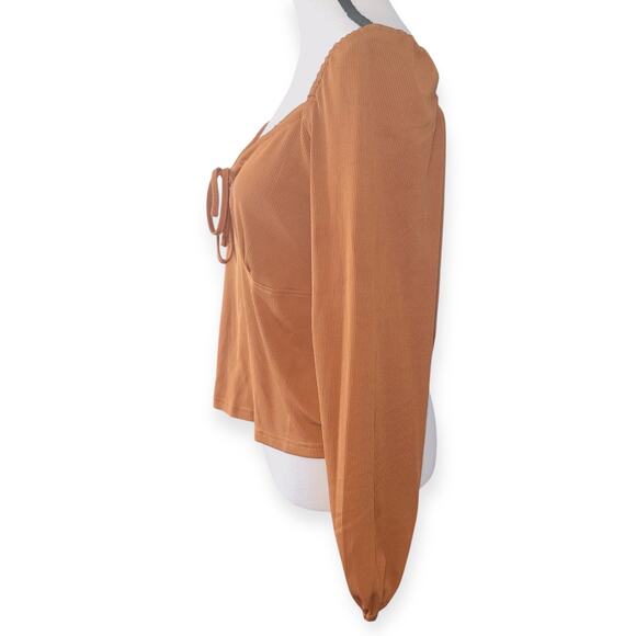 Cottagecore Brown Off the Shoulder Cropped Blouse - Picture 3 of 6